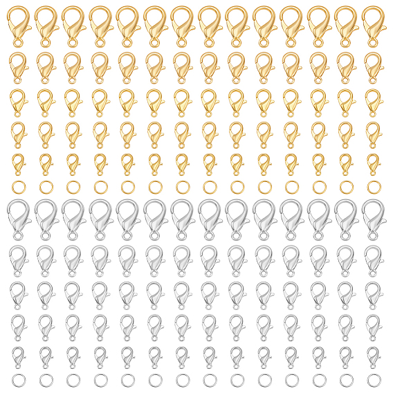 120Pcs 10 Styles Zinc Alloy Lobster Claw Clasps, Parrot Trigger Clasps, Cadmium Free & Lead Free, Jewelry Making Findings, with 400Pcs 2 Colors Iron Open Jump Rings