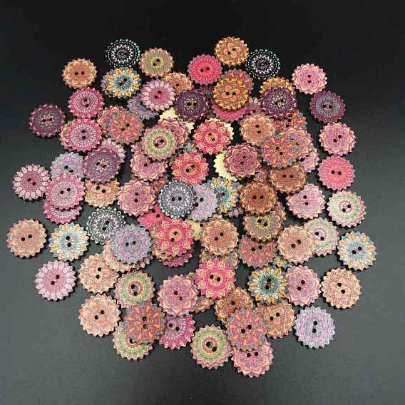 2-hole Painted Wooden Buttons, Flower