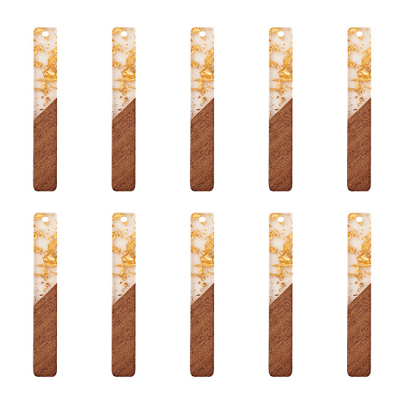 Большие подвески из смолы и ореха, с фольгой, два тона, прямоугольные