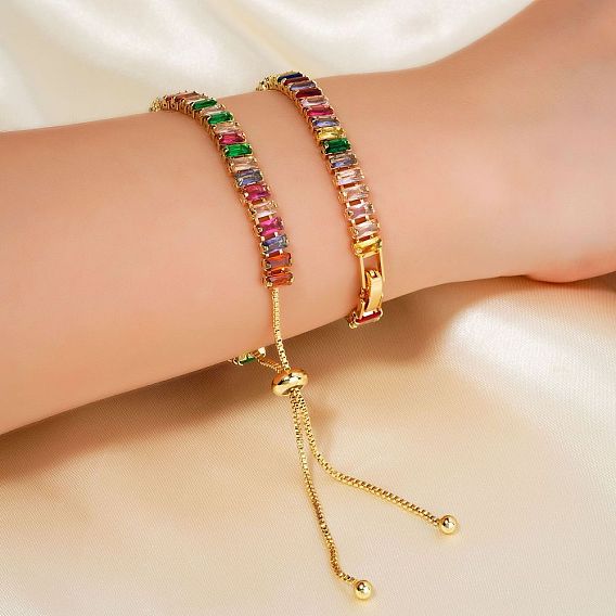 2шт 2 стили латунные кубические цирконии кубок цепи модные и элегантные браслеты наборы, регулируемые браслеты-слайдеры, золотые