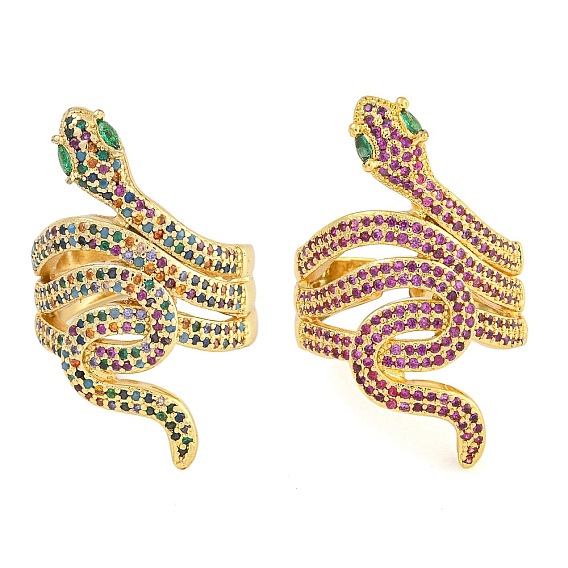 Открытые манжетные кольца из змеиной латуни с микропаве из кубического циркония, широкие кольца для женщин