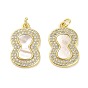 Brass Micro Pave Clear Cubic Zirconia Pendants, Cadmium Free & Lead Free, with Shell, Jump Ring, Oval
