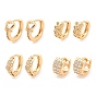 Brass Micro Pave Cubic Zirconia Hoop Earrings, Toroidal/Leaf/Rectangle/Flat Round