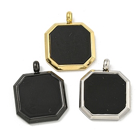 Ion Plating(IP) 304 Stainless Steel Pendants, with Black Acrylic, Octagon Charm