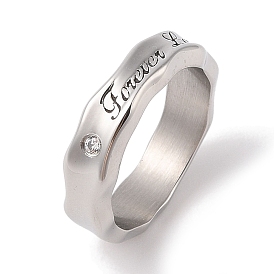 Word Forever Love 304 Stainless Steel Clear Cubic Zirconia Finger Rings for Unisex