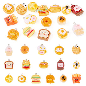 3наборы 48шт. непрозрачные смоляные подвески, имитация еды, разнообразные, с платиновым тоном железная петля