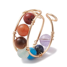 Chakra Theme Natural & Synthetic Mixed Gemstone Cuff Earrings, Copper Wire Non Piercing Earrings