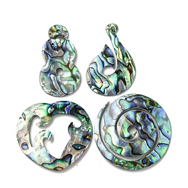 Natural Paua Shell Pendants, Gourd/Teardrop/Heart/Vortex Charms