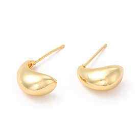 Rack Plating Brass Small Bean Stud Earrings for Women, Cadmium Free & Lead Free