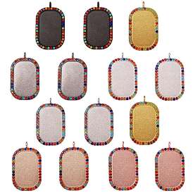 14Pcs 7 Colors Alloy Big Pendant Cabochon Settings, Plain Edge Bezel Cups, with Rhinestone, Rectangle