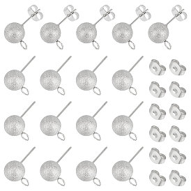 50 шт 304 детали серьги-гвоздики из нержавеющей стали, стержень для поиска сережек-шариков с ушными гайками и горизонтальными петлями, , круглые