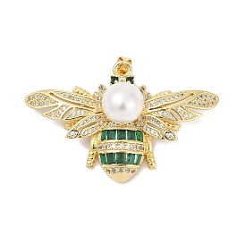 Латунные микро проложить кубического циркония подвески, Пчелы, с пластмассовой жемчужиной abs, без свинца и без кадмия, долговечный