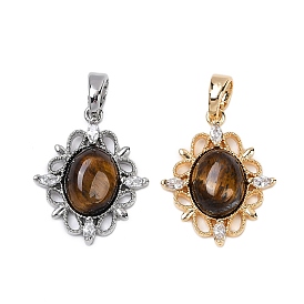 Латунные микропаве прозрачные подвески с фианитом, без кадмия, без никеля и без свинца, с глаз тигра, овальные