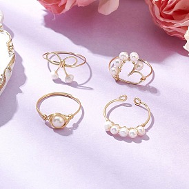 Кольца на палец с круглым натуральным культивированным пресноводным жемчугом, кольца из медной проволоки, сердце и лук