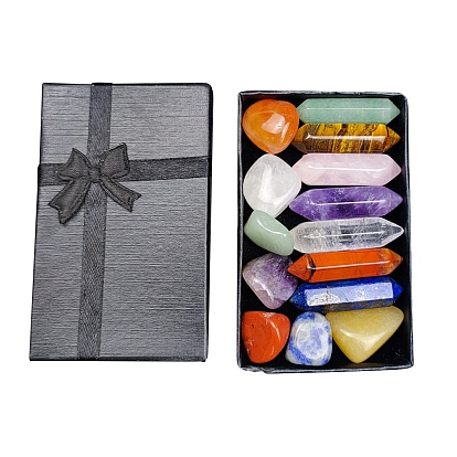 Natural Gemstone Healing Stones Sets, Double Terminated Point & Tumbled Shape Reiki Stones for Energy Balancing Meditation Therapy