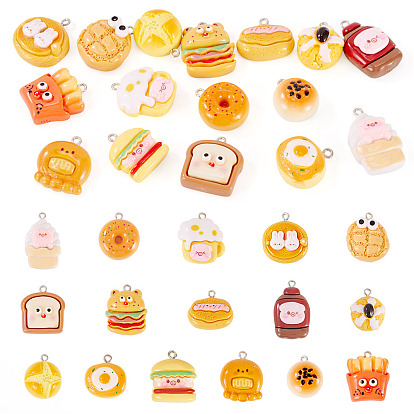 3наборы 48шт. непрозрачные смоляные подвески, имитация еды, разнообразные, с платиновым тоном железная петля