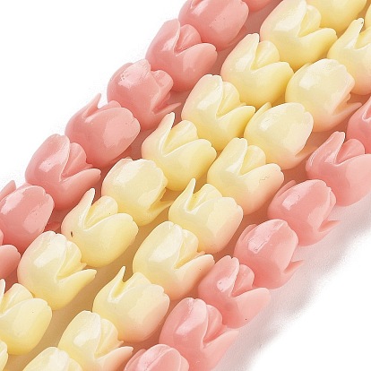 Синтетические нити бусин кораллового цвета и розы, окрашенные