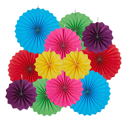 12шт. 6 стили бумажные веера, цветочные подвески, украшения, для праздничных украшений