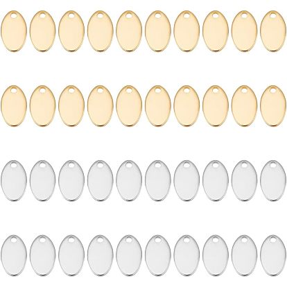 60 шт 2 цвета 304 подвески из нержавеющей стали, штамповка пустой метки, овальные