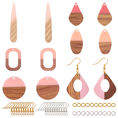 Kits de fabricación de pendientes colgantes de bricolaje, incluyendo colgantes de resina y madera de nogal, Ganchos del pendientes de latón, anillos de cobre amarillo del salto, formas mixtas