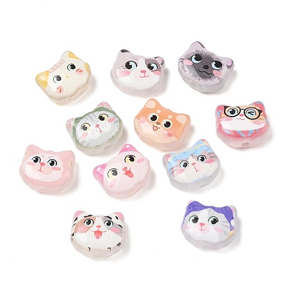 Printed Opaque Acrylic Beads, Cat Shape