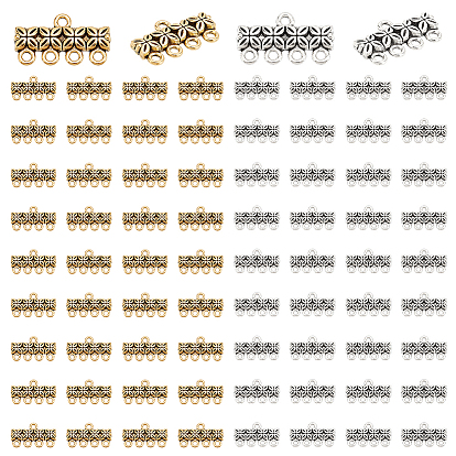 80 шт 2 цвета тибетский стиль сплав люстра компонент ссылки, прямоугольник с цветочным соединителем