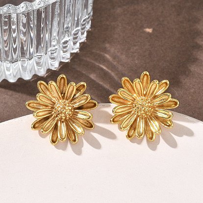 304 серьги-гвоздики из нержавеющей стали для женщин, цветок, ионное покрытие (ip)