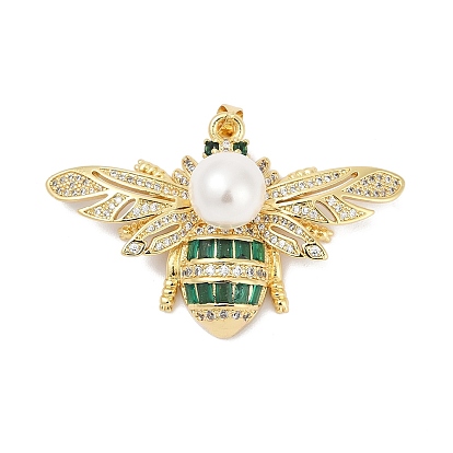 Латунные микро проложить кубического циркония подвески, Пчелы, с пластмассовой жемчужиной abs, без свинца и без кадмия, долговечный