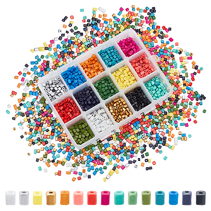 225G 2250Pcs 15 Style Cube Opaque Colours Glass Seed Beads, Round Hole