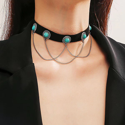 Edgy Gothic Punk Choker Necklace with Sweet Retro Charm - Black Vintage Neck Chain for Women
