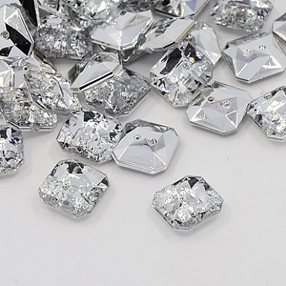 Acrylic Rhinestone Buttons, 2-Hole, Faceted, Octagon, 11x11x4mm, Hole: 1mm