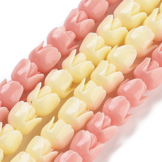 Синтетические нити бусин кораллового цвета и розы, окрашенные