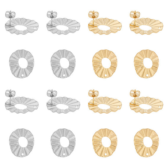 304 Stainless Steel Stud Earring Findings, with Loop, Oval
