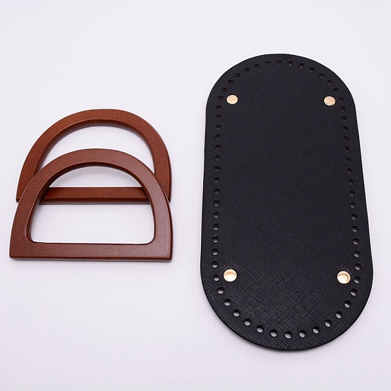 PU Leather Knitting Crochet Bags Nail Bottom, with Bamboo Wood D Shape Handles Replacement, for Bag Straps Replacement Accessories