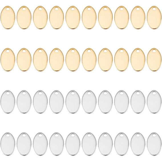 60 шт 2 цвета 304 подвески из нержавеющей стали, штамповка пустой метки, овальные