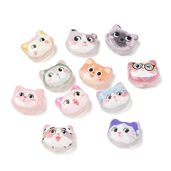Perles acryliques opaques imprimés, forme de chat
