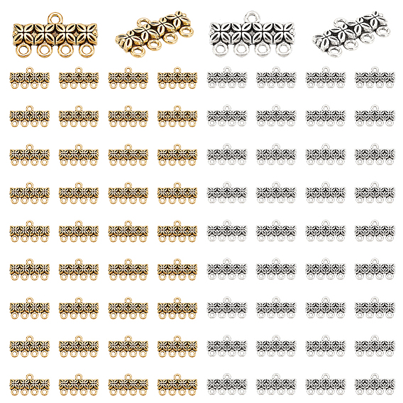 80 шт 2 цвета тибетский стиль сплав люстра компонент ссылки, прямоугольник с цветочным соединителем