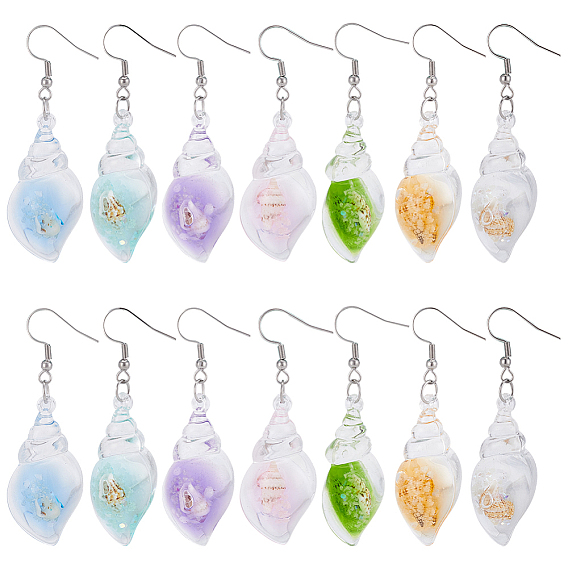 12пара 304 серьги-подвески в форме ракушки из нержавеющей стали, с акриловыми подвесками, цвет нержавеющей стали