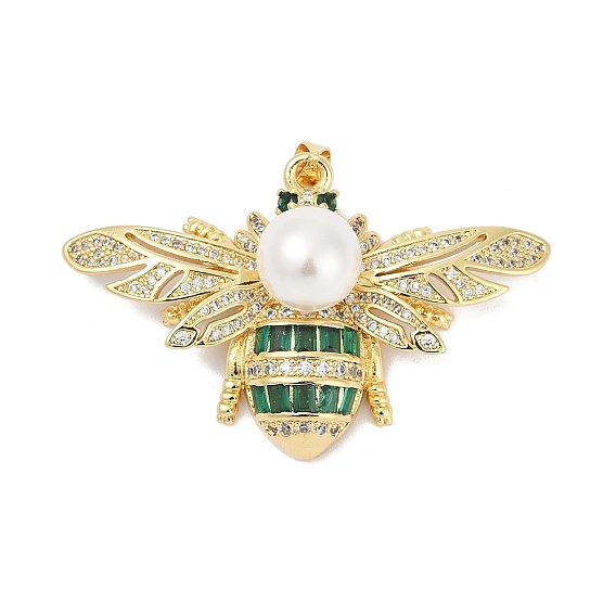 Латунные микро проложить кубического циркония подвески, Пчелы, с пластмассовой жемчужиной abs, без свинца и без кадмия, долговечный