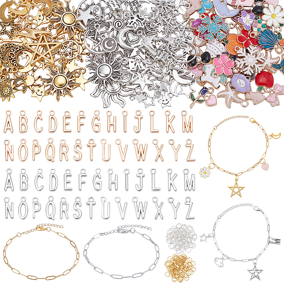 Kits de joyas de bricolaje, incluyendo 304 pulseras de cadenas de clips de papel de acero inoxidable, Charms de aleación, colgantes del esmalte de la aleación del cinc