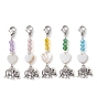 Glass Pendant Decorations, with Tibetan Style Alloy Charms, Heart with Elephant