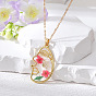 Boho Floral Face Pendant Necklace with Dried Flowers for Women