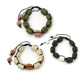 Lavastein Perlen Armbänder, gewachsten Baumwollkordel mit Holzperlen, Stil, 48 mm