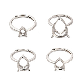 Родиевое покрытие 925 стерлинговое серебро регулируемые настройки для кольца-солитера, 3 оправы для колец в стиле барокко в форме груши, стойки покрытие, слеза