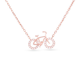 TINYSAND 925 Sterling Silver Cubic Zirconia Bicycle Pendant Necklaces, with Cable Chain, 17.82 inch
