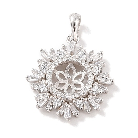 925 Sterling Silver Peg Bail Pendants, with Cubic Zirconia, Hollow Snowflower Charm, for Half Drilled Beads