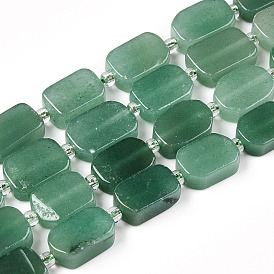 Natural Green Aventurine Beads Strands, with Seed Beads, Rectangle