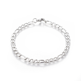 304 Stainless Steel Figaro Chain Bracelets, with Lobster Claw Clasps