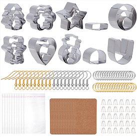 DIY Christmas Earring Making Finding Kit, Including 430 Stainless Steel Polymer Clay Cutters, Plastic Ear Nuts, Metal Earring Hooks & Jump Rings, OPP Bags, Earring Display Card