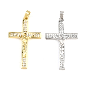 Easter Brass Micro Pave Clear Cubic Zirconia Pendants, Crucifix Charms